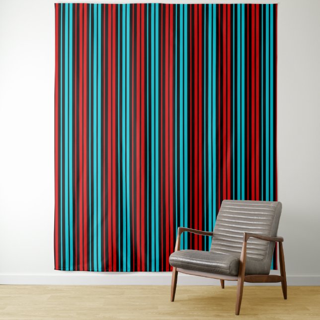 Tenture Motif rayures rouges bleues noires   (En situation)