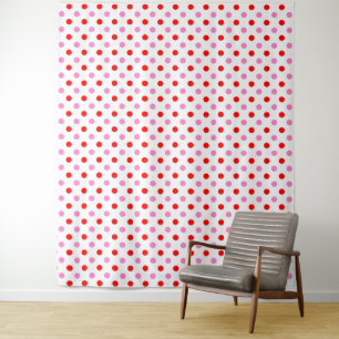 Tenture Motif Rouge et Rose sur Fond Blanc à Points