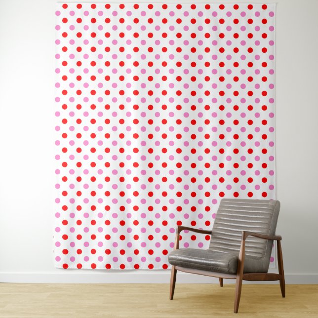 Tenture Motif Rouge et Rose sur Fond Blanc à Points  (En situation)