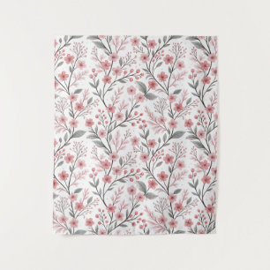 Tenture Motif Sakura en fleurs de cerises roses sur blanc 