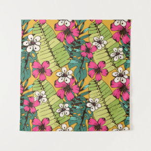 Tenture Motif sans charme avec fleurs tropicales, feuilles