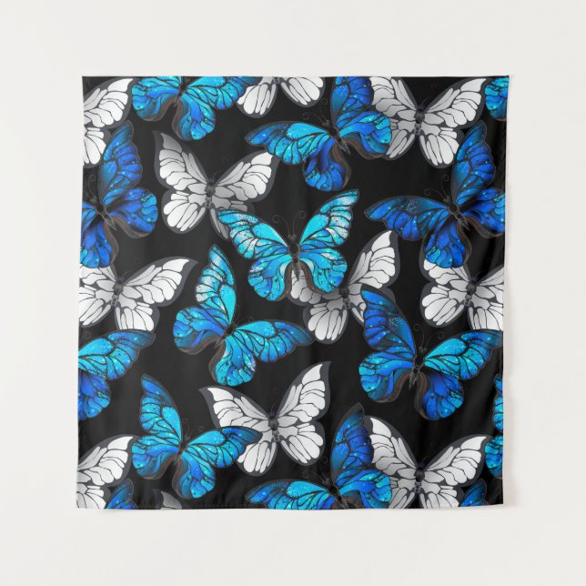 Tenture Motif sans couleur foncée avec papillons bleus Mor (Devant)