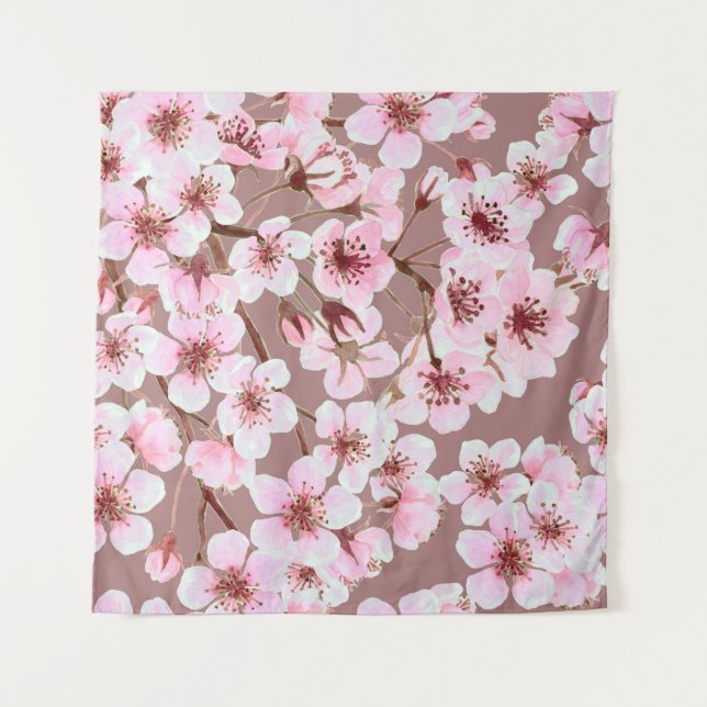 Tenture Motif sans couture aquarelle fait de fleurs de cer (Devant)