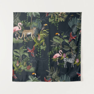 Tenture Motif sans couture avec animaux de la jungle, fleu