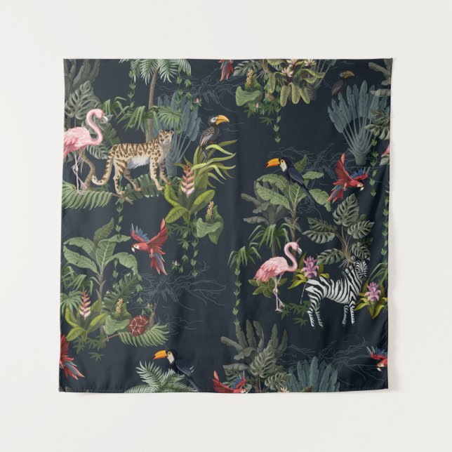 Tenture Motif sans couture avec animaux de la jungle, fleu (Devant)