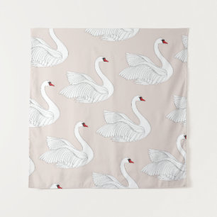 Tenture Motif sans couture avec cygnes blancs. Orne d'oise