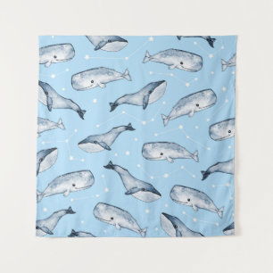 Tenture Motif sans couture avec de jolies baleines et étoi