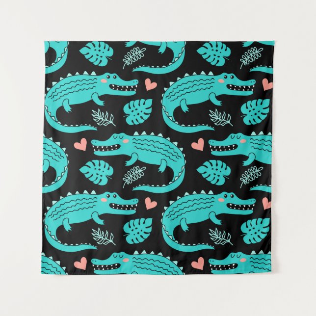 Tenture Motif sans couture avec de mignons crocodiles de d (Devant)