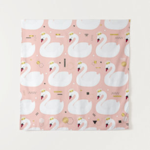 Tenture Motif sans couture avec de mignons cygnes blancs.
