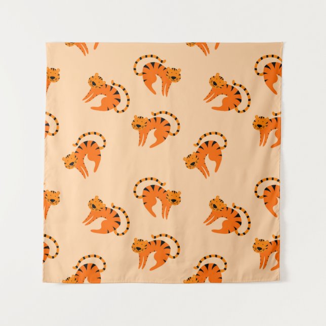Tenture Motif sans couture avec de mignons tigres de bande (Devant)