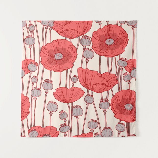 Tenture Motif sans couture avec des coquelicots.  (Devant)