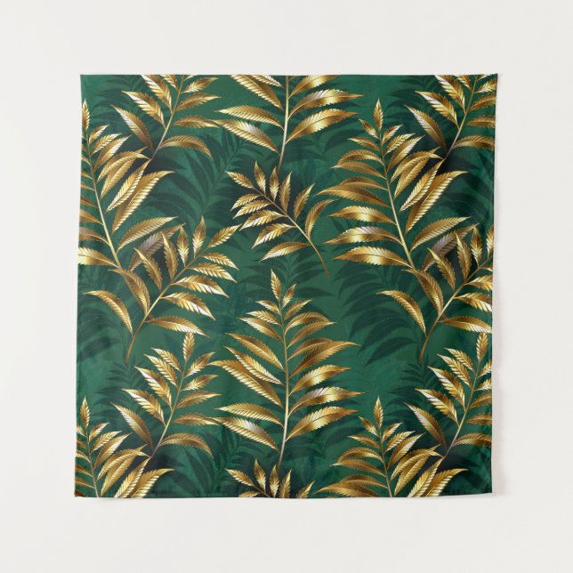 Tenture Motif sans couture avec des fougères dorées (Devant (Horizontal))