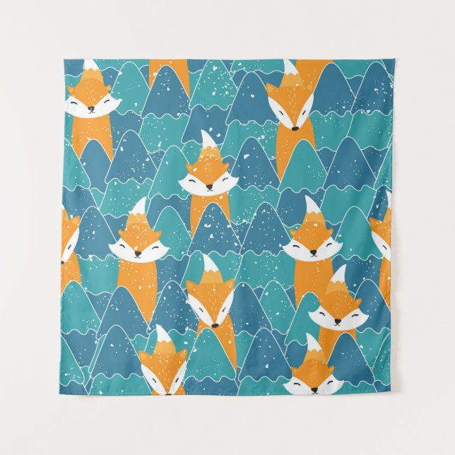 Tenture Motif sans couture avec différents mignons renards (Devant)