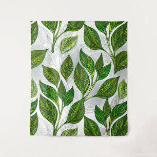 Tenture Motif sans couture avec Feuilles de thé vert