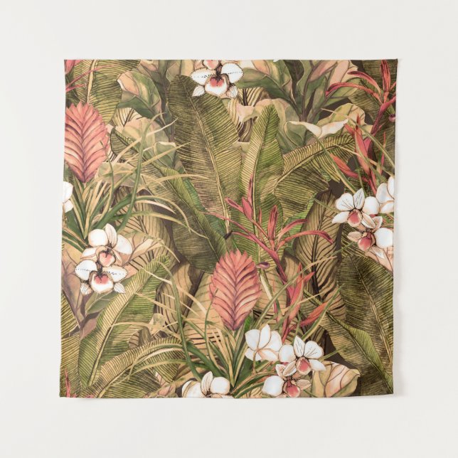 Tenture Motif sans couture avec feuilles tropicaux et fleu (Devant)
