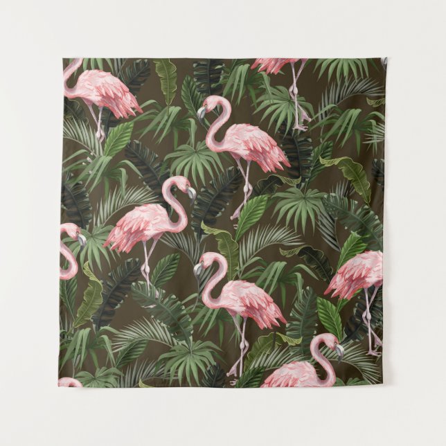 Tenture Motif sans couture avec flamant rose et feuilles t (Devant)