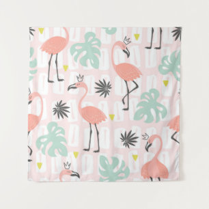 Tenture Motif sans couture avec flamants roses et feuilles