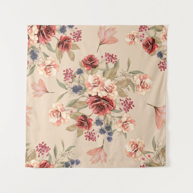Tenture Motif sans couture avec fleurs et feuilles. Floral (Devant)