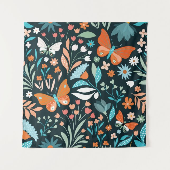 Tenture Motif sans couture avec fleurs et papillons (Devant)