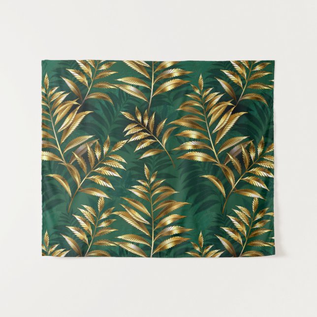Tenture Motif sans couture avec fougères dorées (Devant (Horizontal))