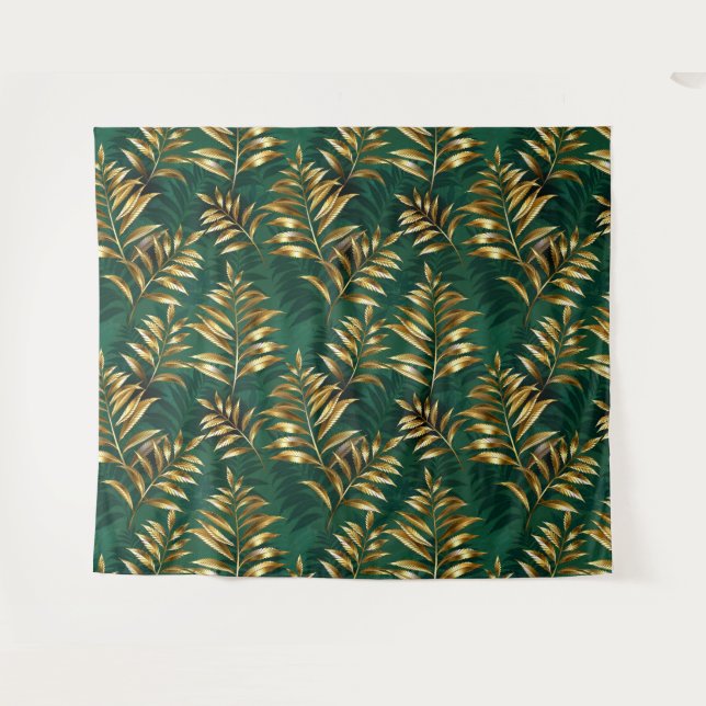 Tenture Motif sans couture avec fougères dorées (Devant (Horizontal))