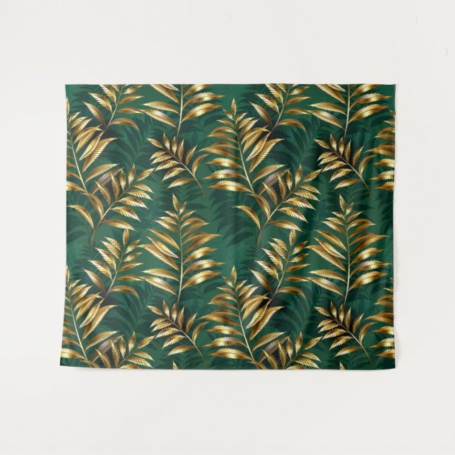 Tenture Motif sans couture avec fougères dorées (Devant (Horizontal))