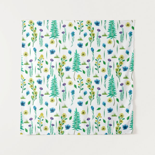 Tenture Motif sans couture avec fougères et fleurs (Devant)