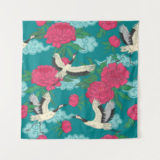 Tenture Motif sans couture avec grues et pivoines. Vintage