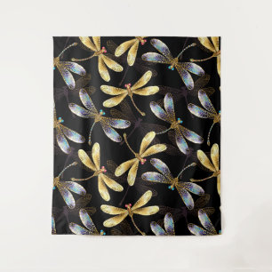 Tenture Motif sans couture avec libellules dorées