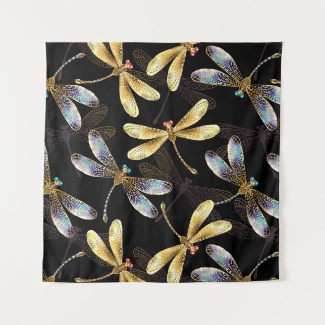 Tenture Motif sans couture avec libellules dorées (Devant)