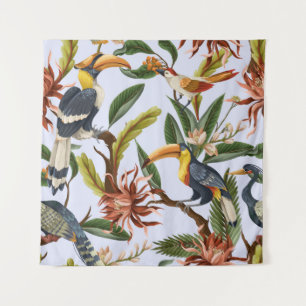 Tenture Motif sans couture avec oiseaux et feuilles tropic