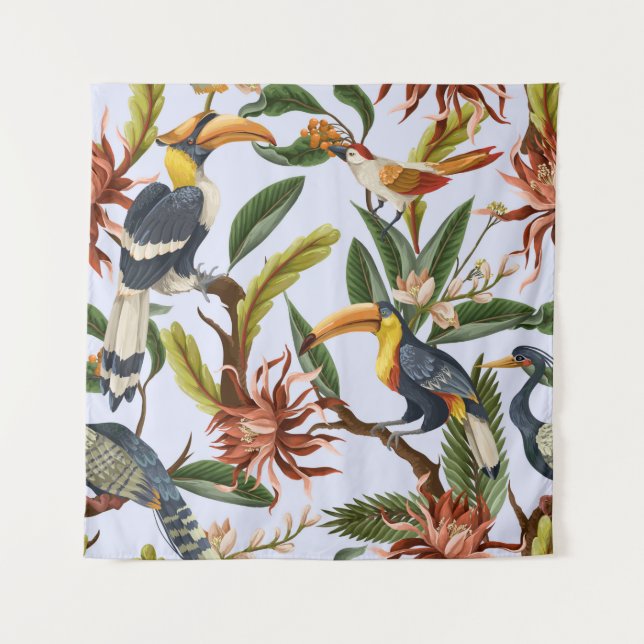 Tenture Motif sans couture avec oiseaux et feuilles tropic (Devant)