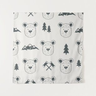 Tenture Motif sans couture avec tête d'ours, ours, mou