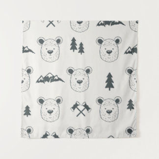 Tenture Motif sans couture avec tête d'ours, ours, mou