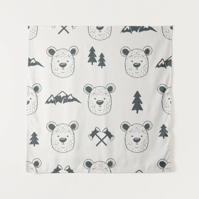 Tenture Motif sans couture avec tête d'ours, ours, mou (Devant)