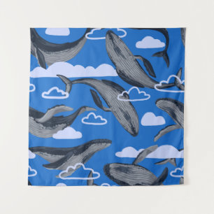 Tenture Motif sans couture de baleines bleues. vintag à ma