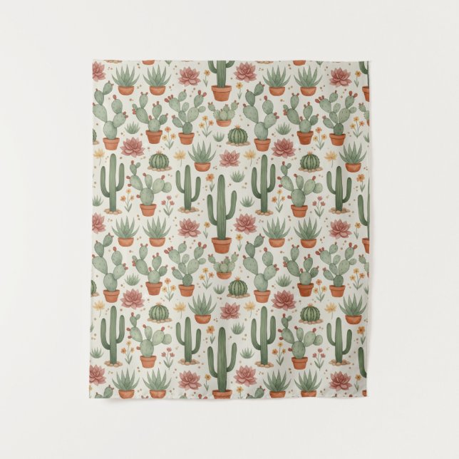 Tenture Motif sans couture de cactus de désert succulent (Devant)