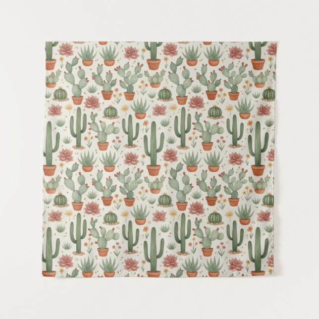 Tenture Motif sans couture de cactus de désert succulent (Devant)