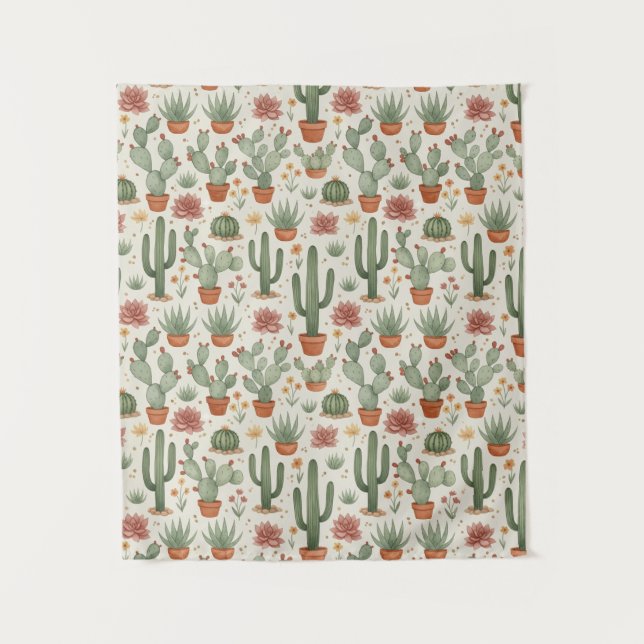 Tenture Motif sans couture de cactus de désert succulent (Devant)