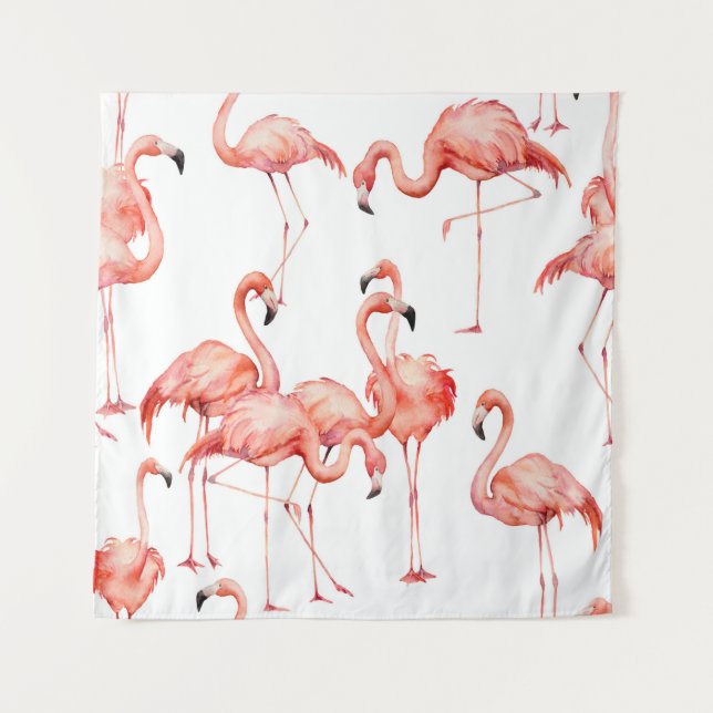 Tenture Motif sans couture de flamant à l'aquarelle. Peint (Devant)
