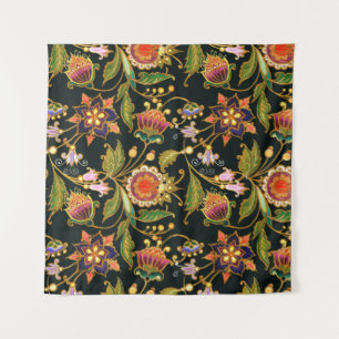 Tenture motif sans couture décorative. Fleurs boucles feui