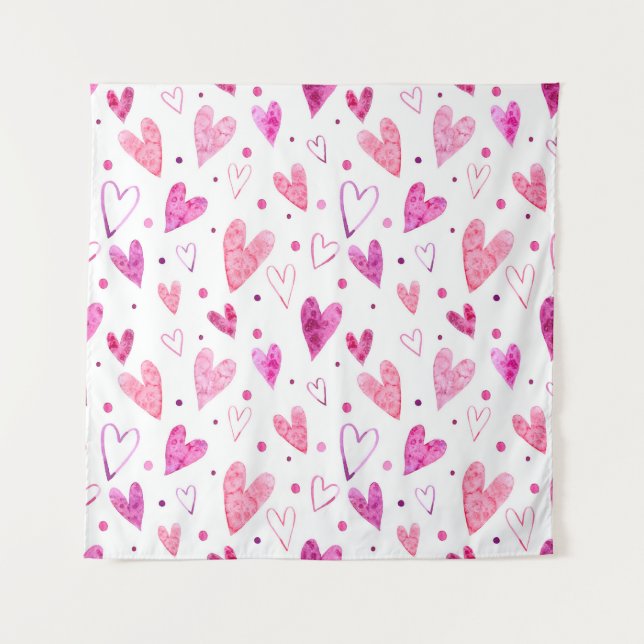 Tenture Motif sans couture des coeurs d'aquarelle rose et  (Devant)
