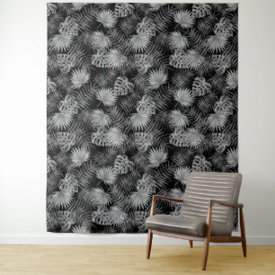 TENTURE MOTIF SANS COUTURE FEUILLES NOIR ET BLANC 