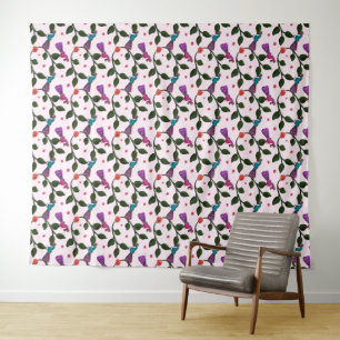 Tenture Motif sans couture floral d'oiseau coloré