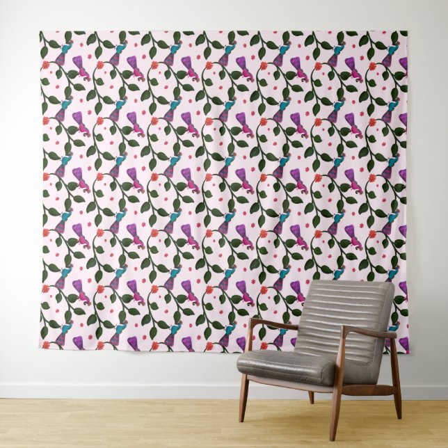 Tenture Motif sans couture floral d'oiseau coloré (En situation (horizontale))