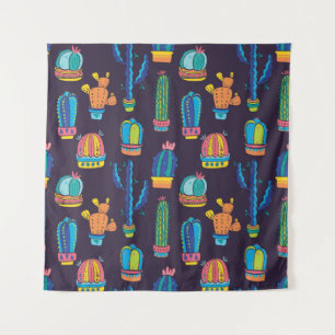 Tenture motif sans couture florale avec de mignons cactus