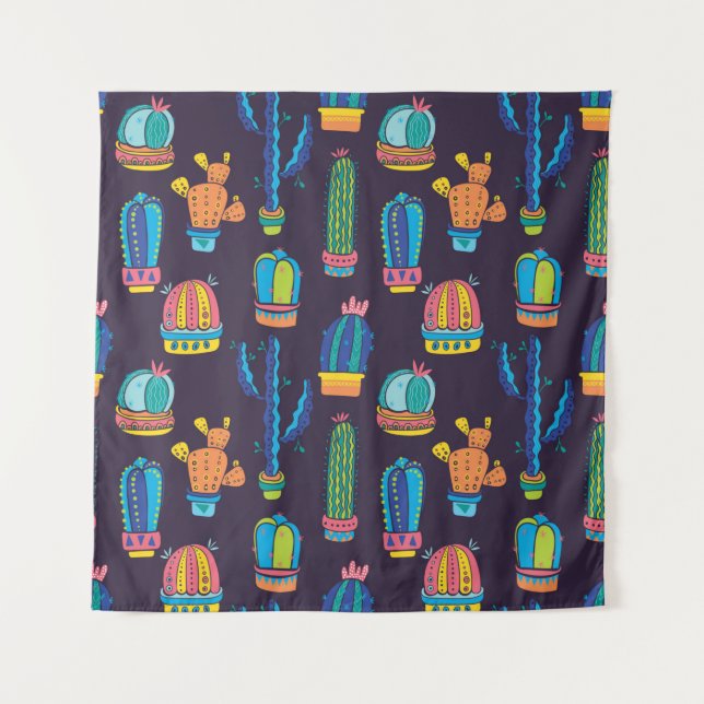 Tenture motif sans couture florale avec de mignons cactus  (Devant)