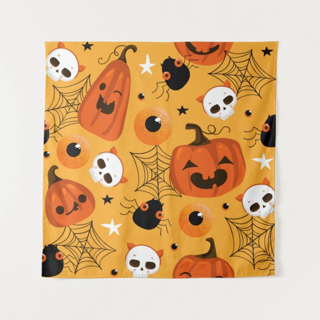 Tenture Motif sans couture Halloween avec des citrouilles  (Devant)