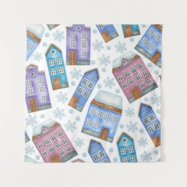 Tenture Motif sans couture représentant les maisons d'hive (Devant)
