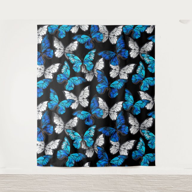 Tenture Motif sans couture sombre avec Morpho papillons bl (Devant)